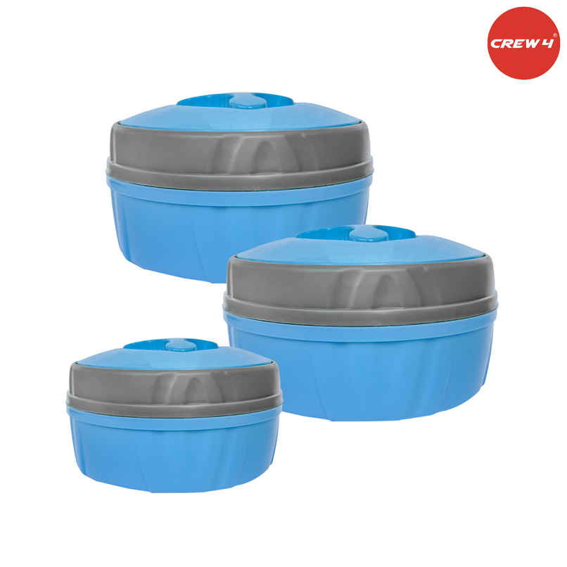 CREW4 Thermoware Casserole Set | Blue - 530 ml | 1000 ml | 1900 ml