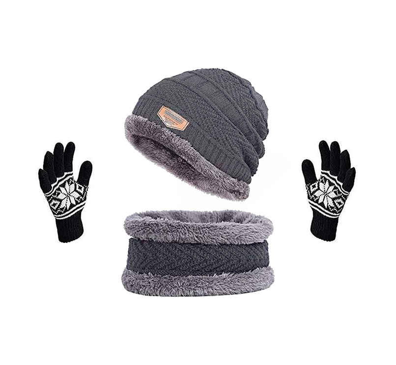 Infispace Unisex Winter Woolen Earmuff Beanie Knitted Cap Neck Set With Printed Gloves | Grey Infispace Unisex Winter Woolen Earmuff Beanie Knitted Cap Neck Set With Printed Gloves | Grey