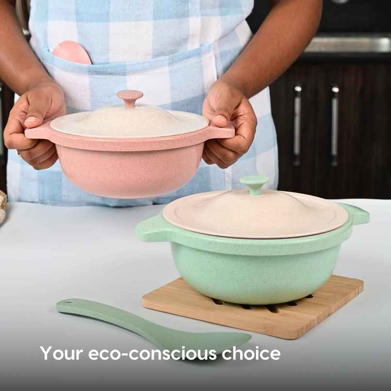 Eha Earth Friendly Serving Bowls | Made With Rice Husk And Bamboo Fibers|Set Of 2|Innocent-Celeste