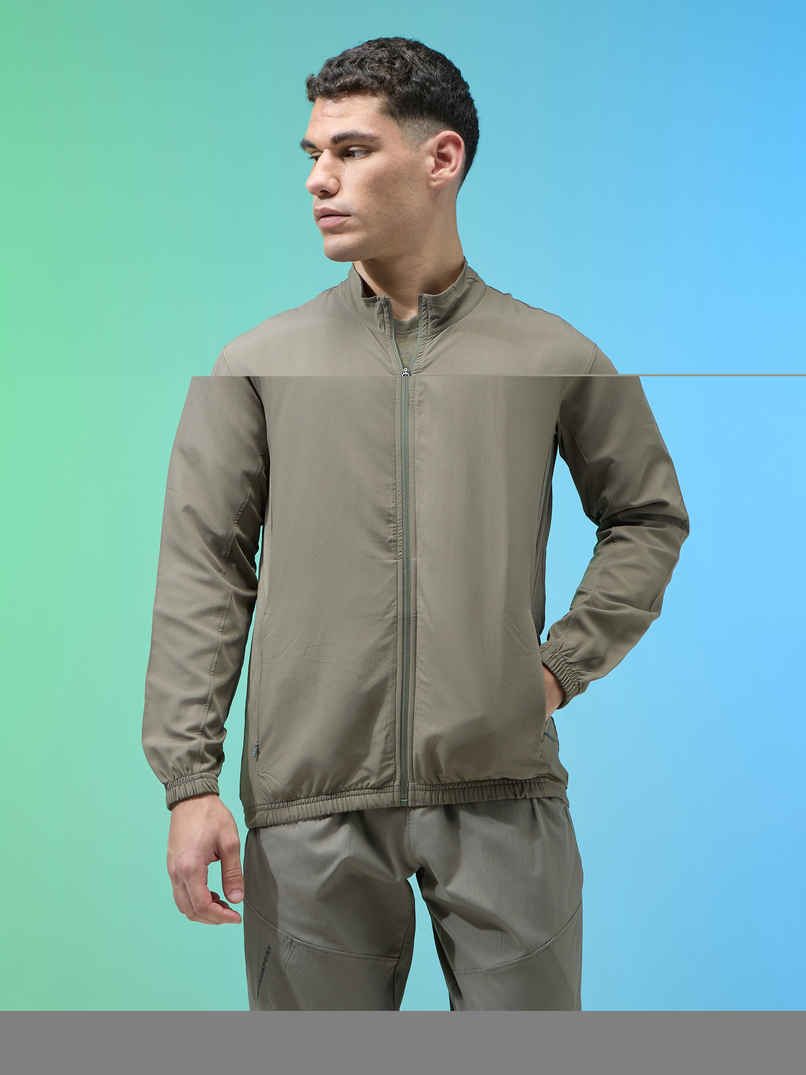 Technosport Men's Slim Fit Mock Neck Sports Jacket | TECHNOLITE Fabric | Olive - M Technosport Men's Slim Fit Mock Neck Sports Jacket | TECHNOLITE Fabric | Olive - M