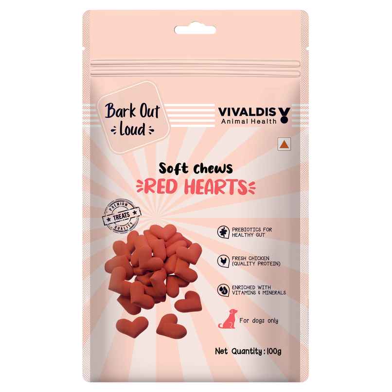 Bark Out Loud Valentines Special Red Heart Dog Treats | Soft Chews Chicken