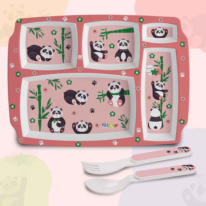 Cello Kidzbee Pentameal Bamboo Buddies Melamine Meal Set for Kids | Set of 3, Peach