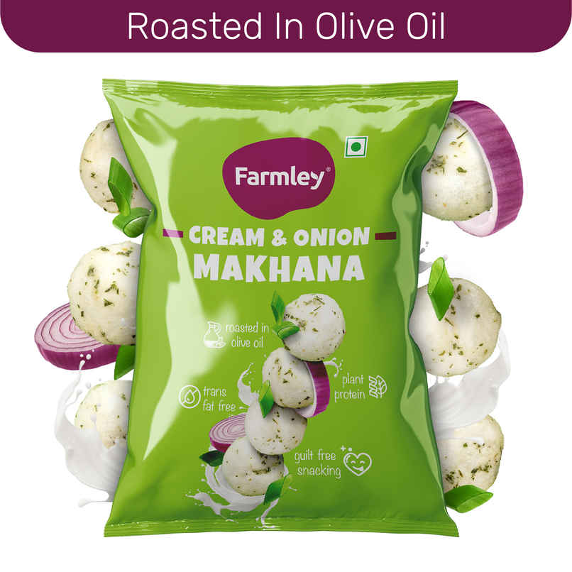 Farmley Cream & Onion  Makhana Roasted In Olive Oil Healthy Snacks