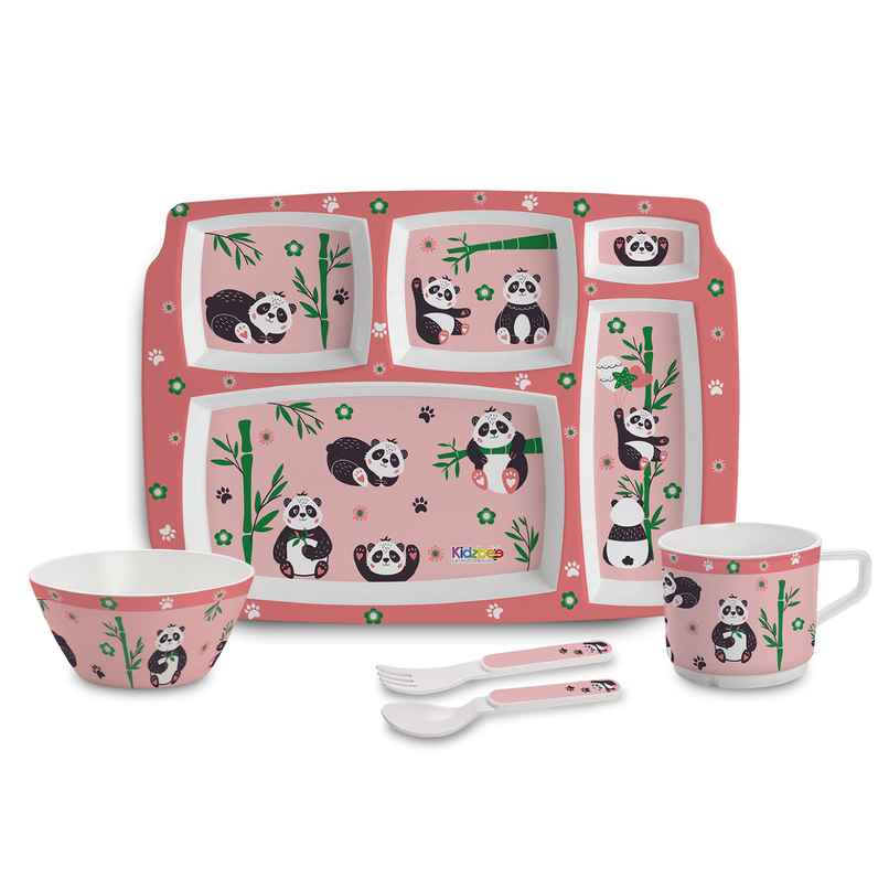 Cello Kidzbee Pentameal Bamboo Buddies Melamine Meal Set for Kids |Set of 5, Peach