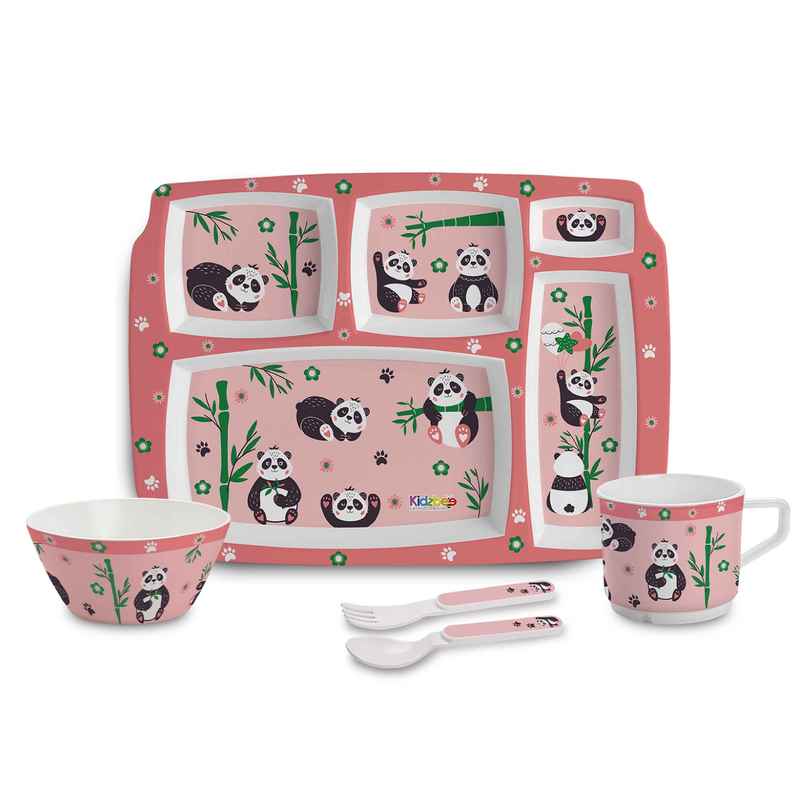 Cello Kidzbee Pentameal Bamboo Buddies Melamine Meal Set for Kids |Set of 5, Peach
