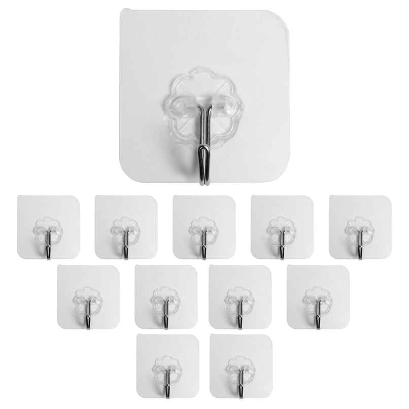 Homestrap Pack Of 12 Transparent Wall Hanging Self Adhesive Hooks