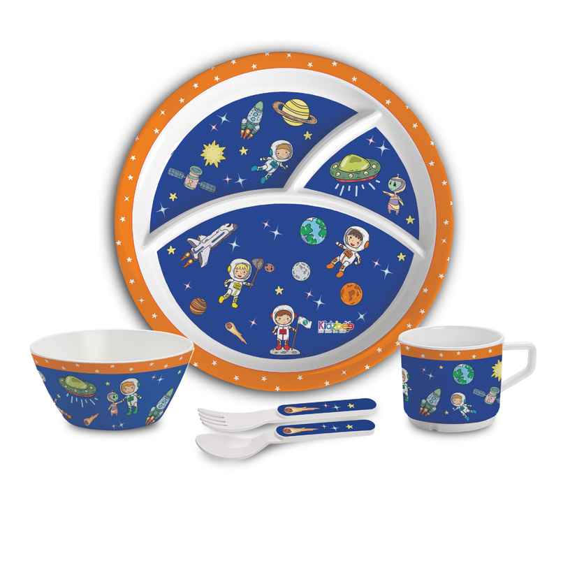 Cello Kidzbee Trioplate Cosmic Explorer Melamine Meal Set for Kids Set of 5, Navy Blue