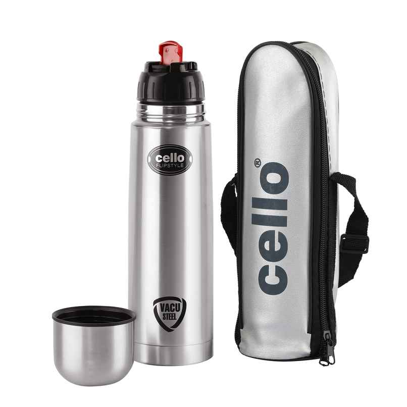Cello Flip Style Stainless Steel Vacuum Insulated Flask with Jacket 1 L Cello Flip Style Stainless Steel Vacuum Insulated Flask with Jacket 1 L