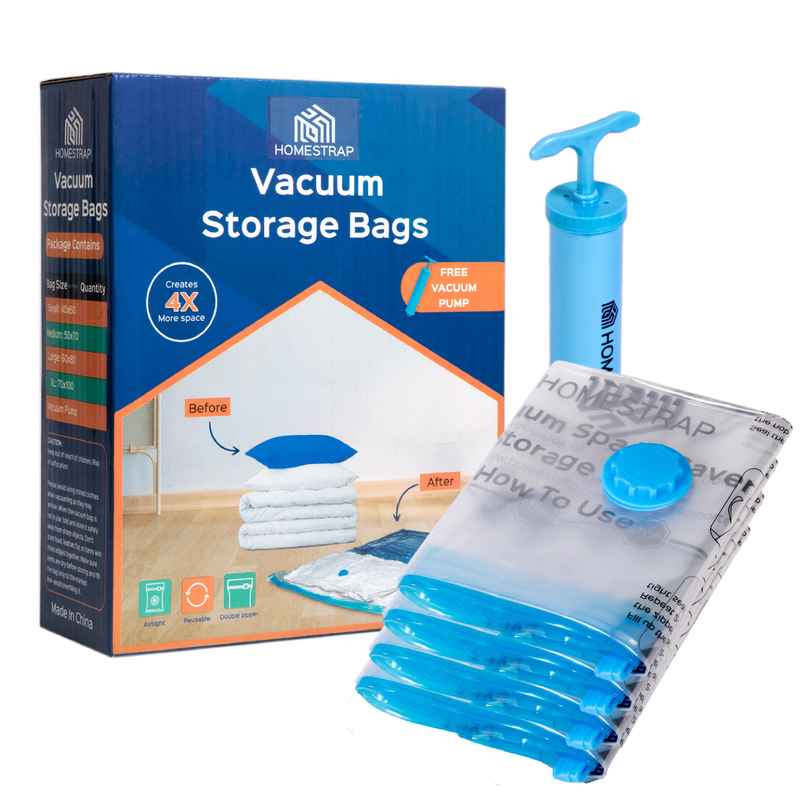 Homestrap Vacuum Storage Bags With Pump - 1 Pump | 4 Bags
