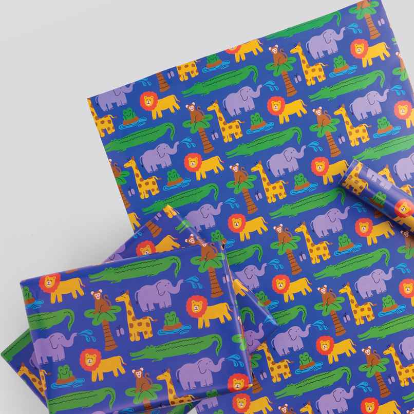 Tiger Notes Gift Wrap Kids Animals Blue