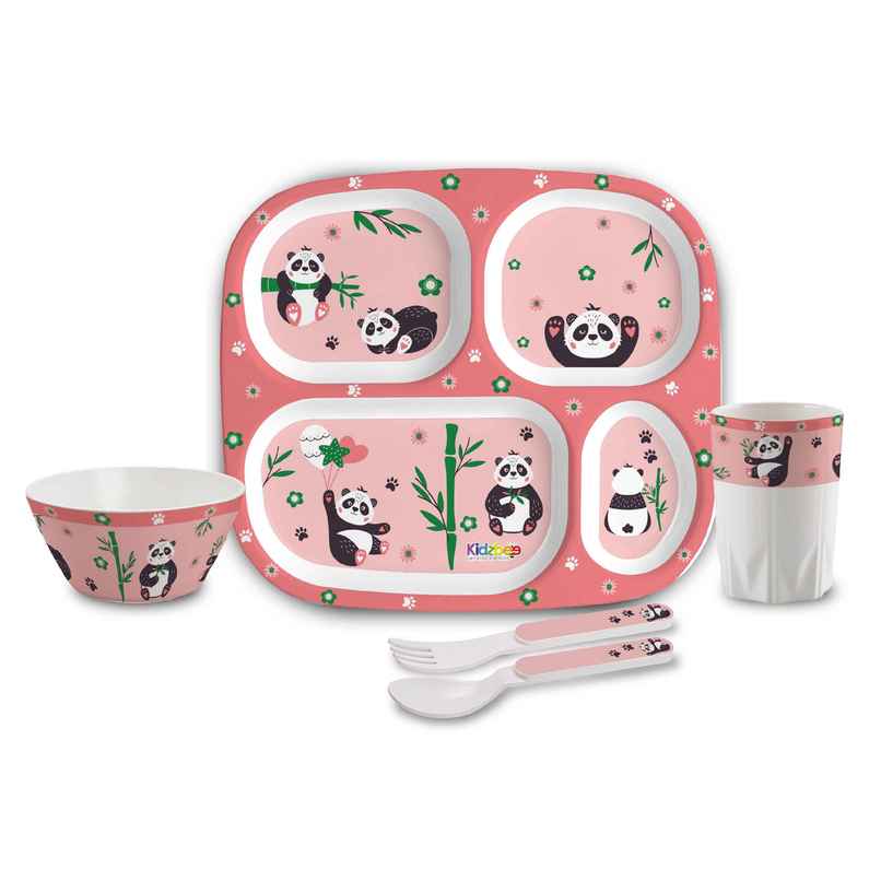 Cello Kidzbee Quadmeal Bamboo Buddies Melamine Meal Set for Kids | Set of 5, Peach
