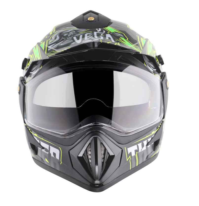 Vega Off Road D/V Thunder Lightweight Full Helmet- Black Green - L Vega Off Road D/V Thunder Lightweight Full Helmet- Black Green - L