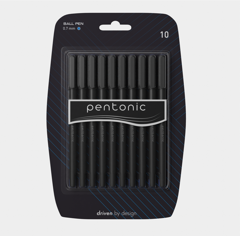 Pentonic Ball Pens, 0.7 mm Tip, Blue Ink