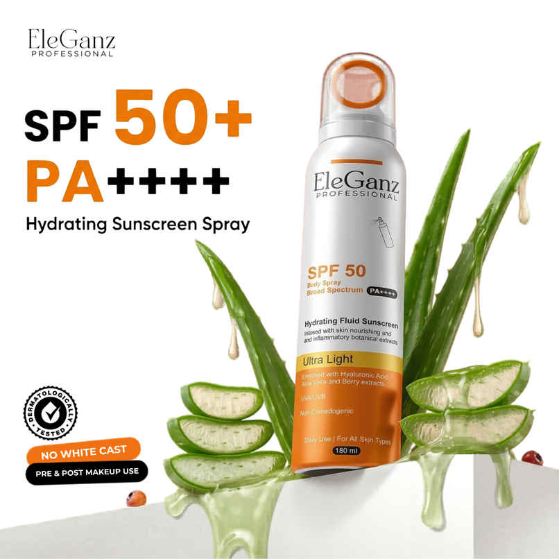 EleGanz Professional Hydrating Fluid Sunscreen Spray For Face & Body | SPF 50 PA++++