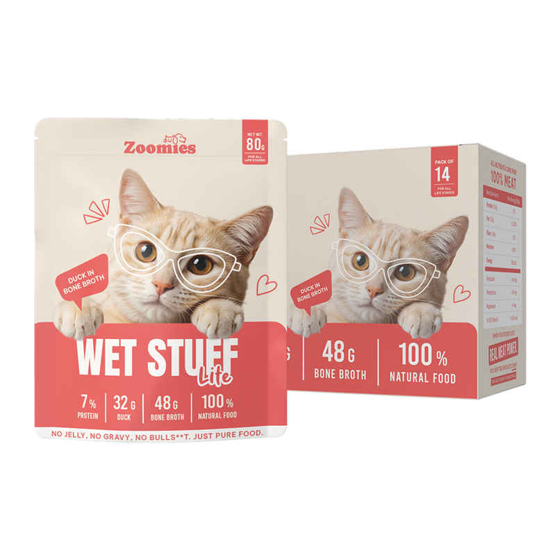 Zoomies Wet Stuff Lite - Duck Breast in Bone Broth Cat Wet Food Zoomies Wet Stuff Lite - Duck Breast in Bone Broth Cat Wet Food