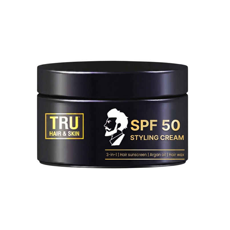 Tru Hair & Skin SPF 50 Styling Cream for men: 3-in-1 | Hair sunscreen + Argan Oil + Hair wax Tru Hair & Skin SPF 50 Styling Cream for men: 3-in-1 | Hair sunscreen + Argan Oil + Hair wax