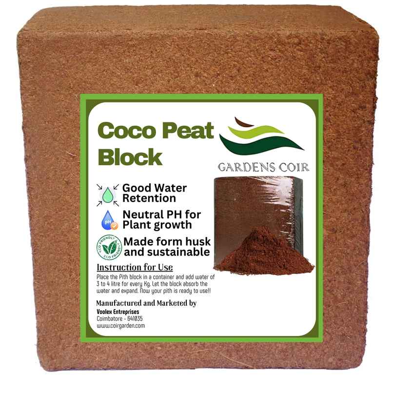 GARDENS COIR - Cocopeat Block (Expands upto 75 LTR, 10.5 x 15 cm) Home Gardening