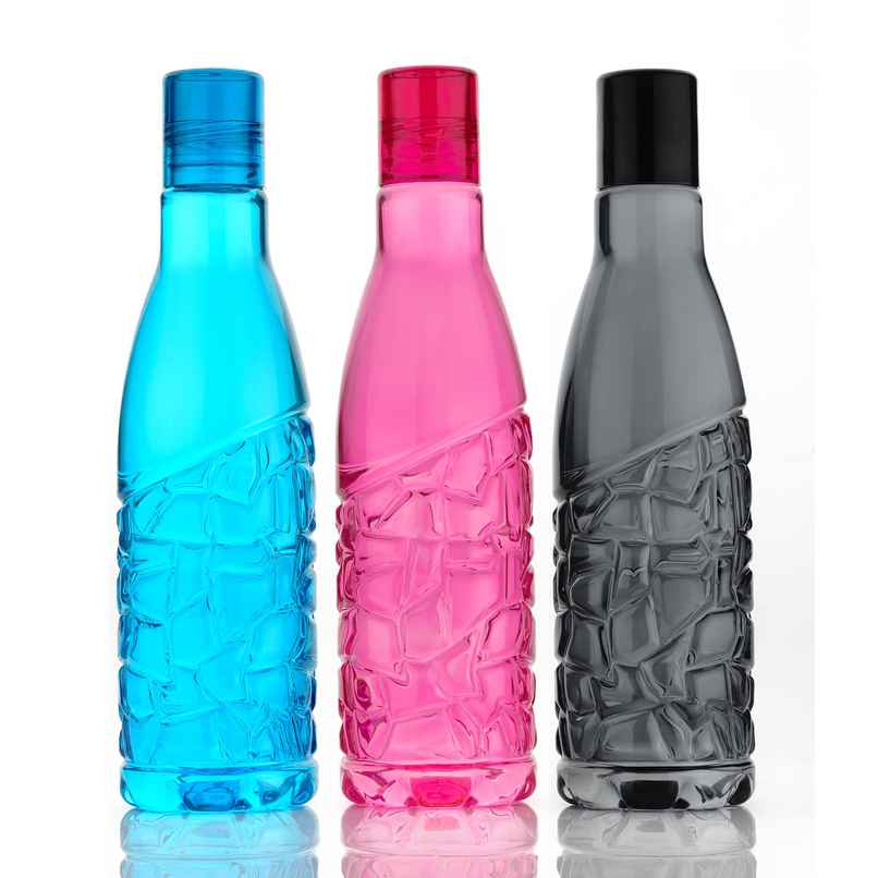 2Mech Plastic Stylish Crystal Design Water Bottle | Aqua, Black, and Pink | 1 L
