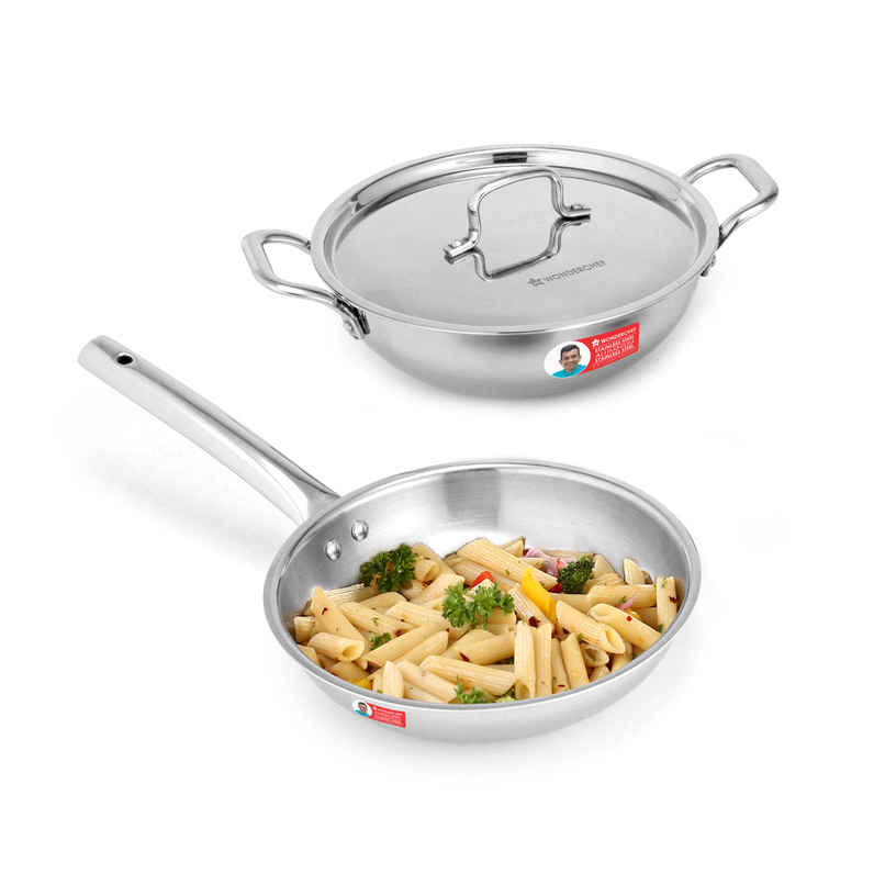 Wonderchef Venice Triply Cookware Set | Fry Pan 20cm, Kadai 24cm Wonderchef Venice Triply Cookware Set | Fry Pan 20cm, Kadai 24cm