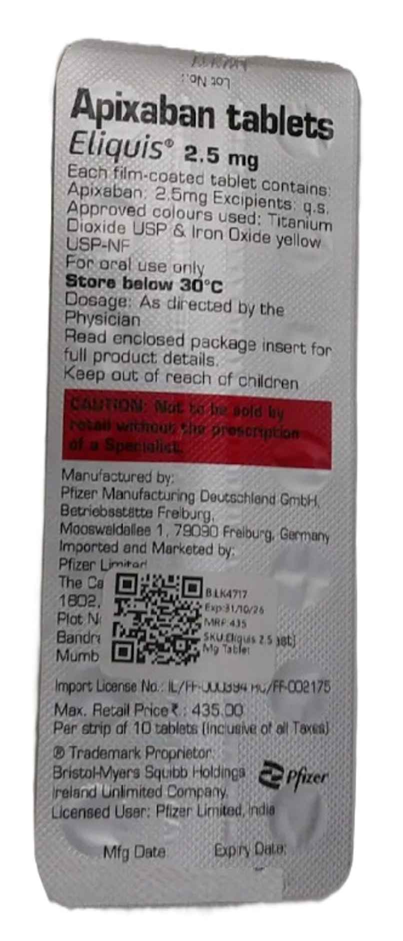 Eliquis 2.5mg Tablet