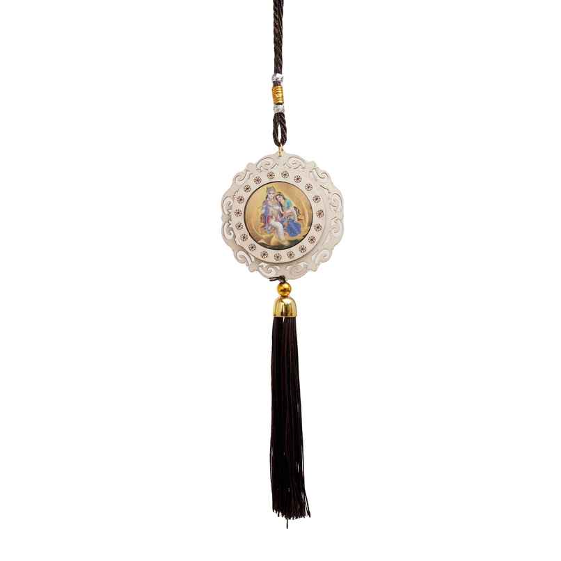 Divine Vibes Radha Krishan Round Wooden Car Hanging Decorative Divine Vibes Radha Krishan Round Wooden Car Hanging Decorative