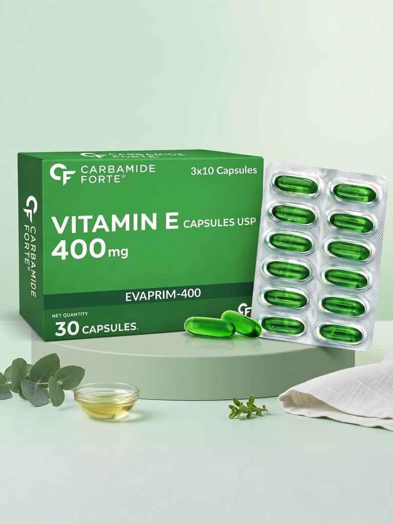 Carbamide Forte 400mg Vitamin E Capsules for Face and Hair with Vitamin E Oil- 30 Capsules Carbamide Forte 400mg Vitamin E Capsules for Face and Hair with Vitamin E Oil- 30 Capsules