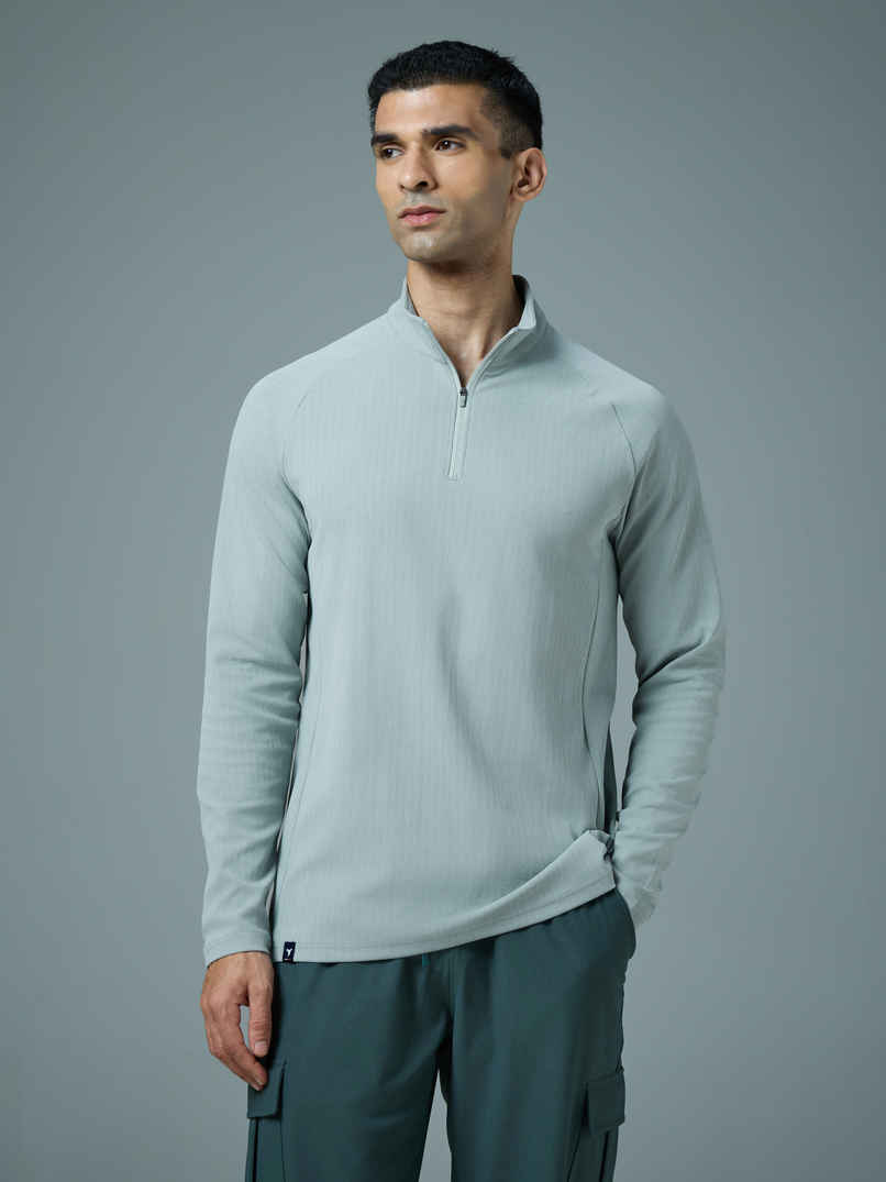 Technosport Men's Solid Slim Fit Mock Neck Sports T-Shirt with ELASTO PLUS | Aqua Grey | M Technosport Men's Solid Slim Fit Mock Neck Sports T-Shirt with ELASTO PLUS | Aqua Grey | M