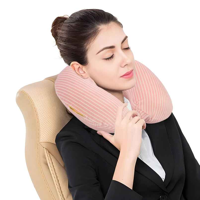 ORKA Unisex Solid Stripe Supersoft Neck Pillow | Peach - One Size ORKA Unisex Solid Stripe Supersoft Neck Pillow | Peach - One Size