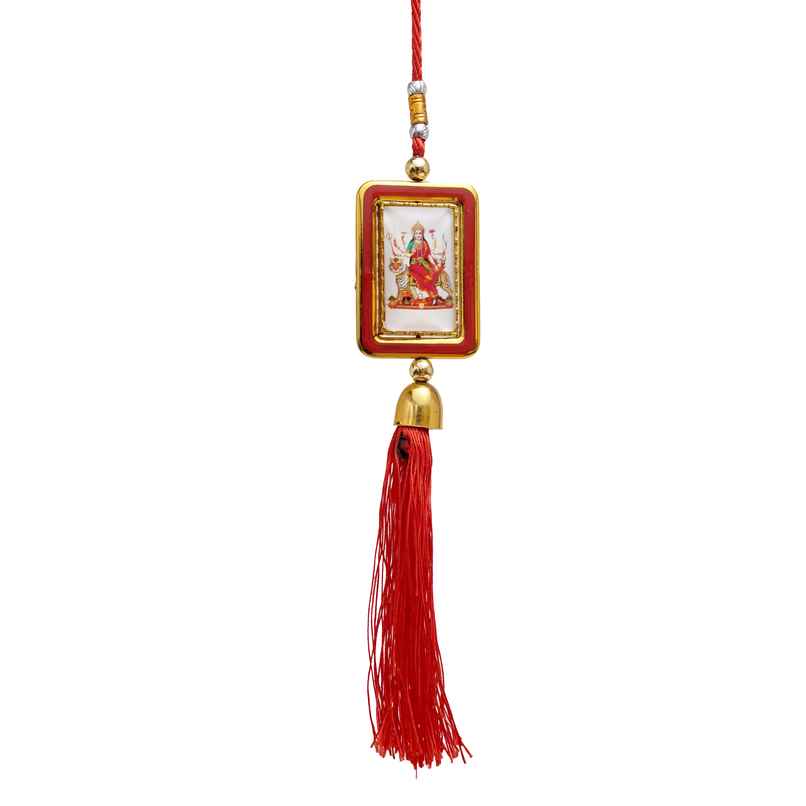 Divine Vibes Square Shape Rotational Side Durga Ji Car Hanging Decorative Divine Vibes Square Shape Rotational Side Durga Ji Car Hanging Decorative