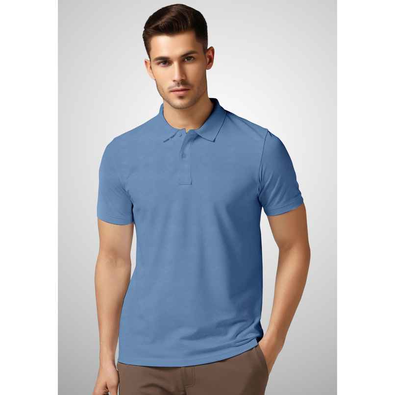 FTX Men s Solid Polo Neck Polyester Half Sleeve Casual T-shirt | Blue | M