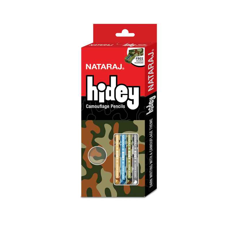 Nataraj Hidey Camouflage Pencil | Super Black Lead for Dark Writing | Soft Wood | 10 Pcs