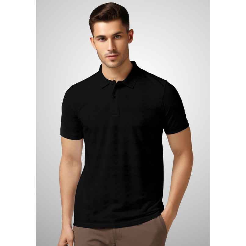 FTX Men s Solid Polo Neck Polyester Half Sleeve Casual T-shirt | Black | M