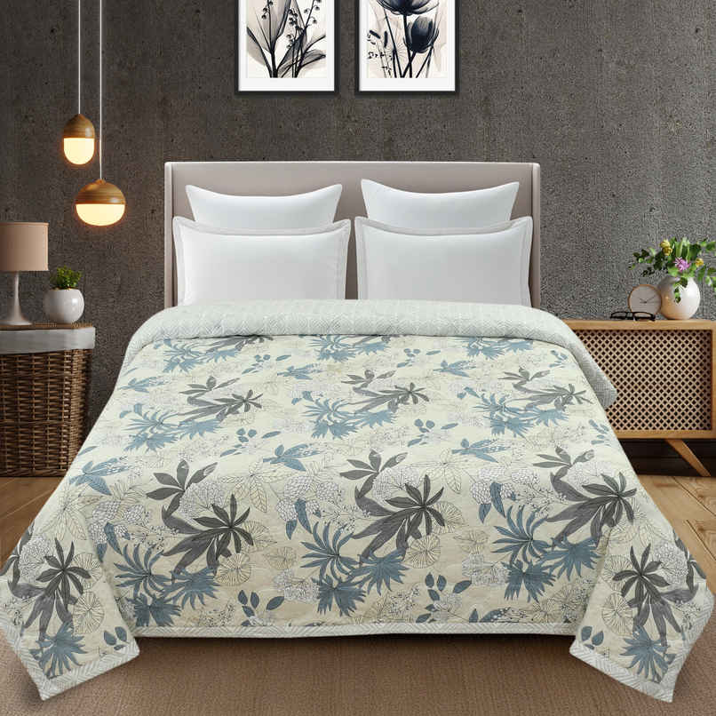 Furnofy Ultrasonic Comforter King Size Light Weight | Microfibre | Cream Multi - 80 x 90 in