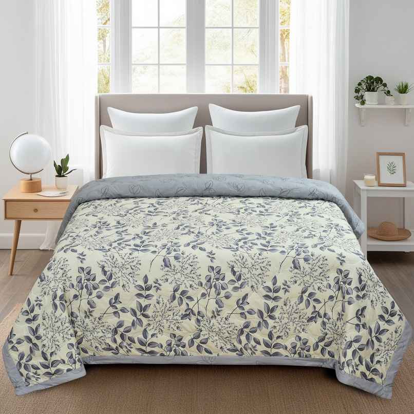 Furnofy Reversible King Size Microfibre Comforter Quilt Duvet | Leafy | Grey | 87 x 87 in
