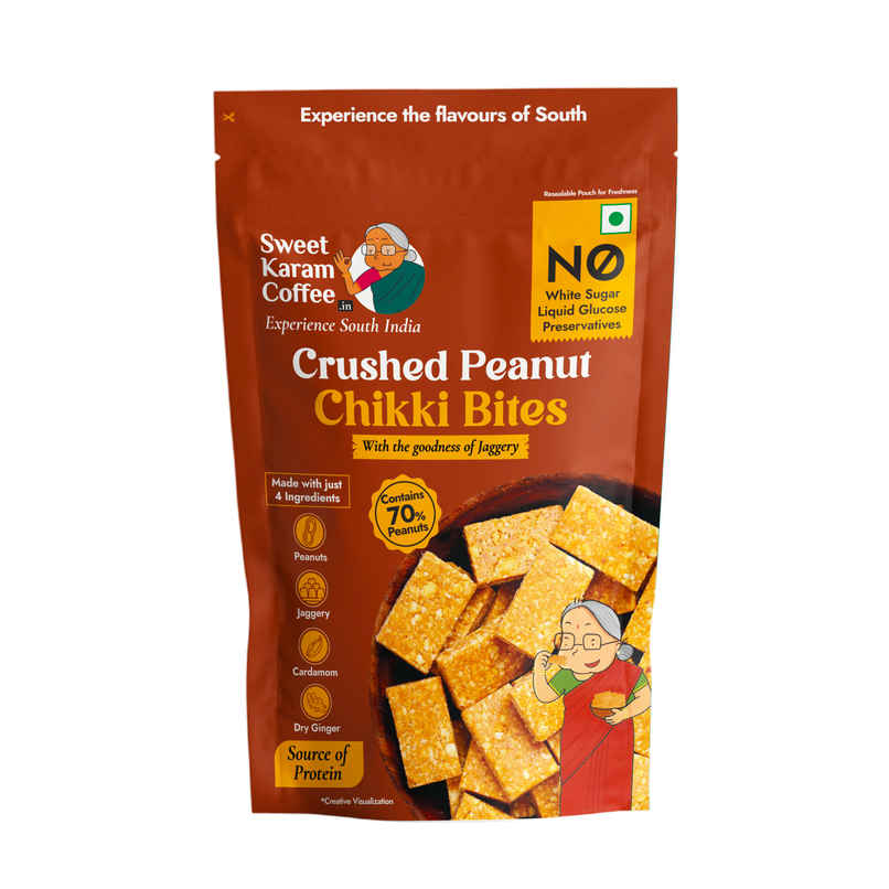 Sweet Karam Coffee Crushed Peanut Chikki Bites | No White Sugar