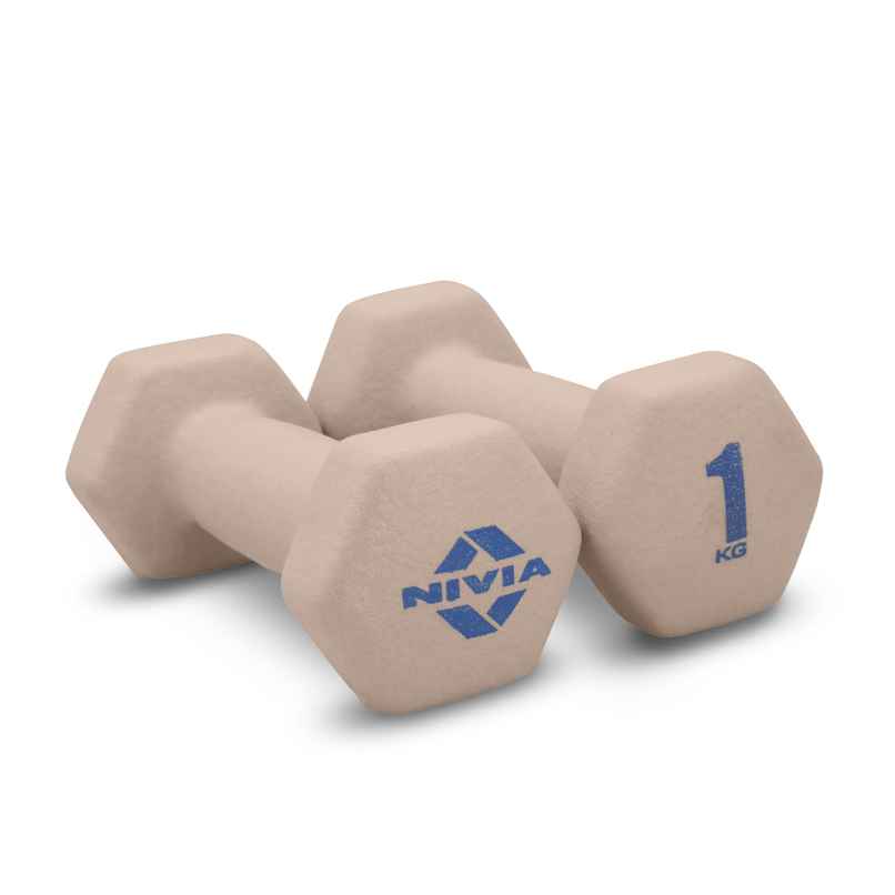 Nivia Neoprene Dumbbell Set (1 kg X 2) | Light Peach
