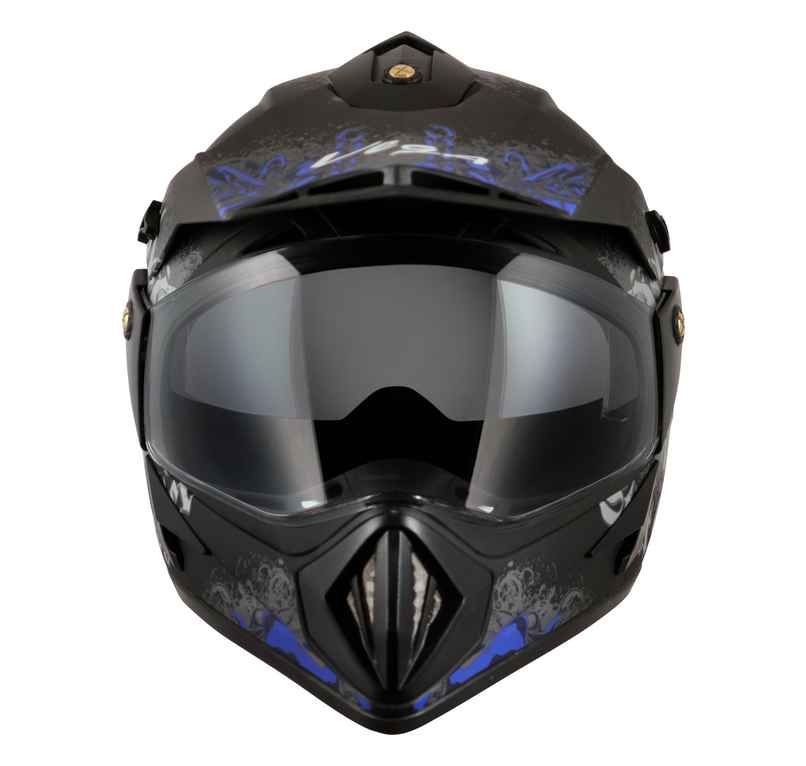 Vega Off Road D/V Gangster Lightweight Full Face Helmet- Dull Black M.Blue - M