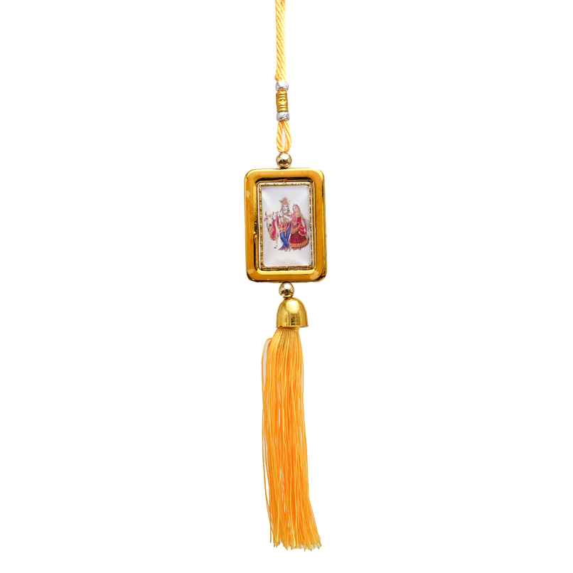 Divine Vibes Square Shape Rotational Side Radha Krishan Car Hanging Decorative Divine Vibes Square Shape Rotational Side Radha Krishan Car Hanging Decorative