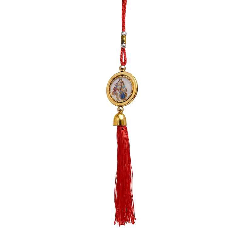 Divine Vibes Round Shape Rotational Dual Side Radha Krishan Decorative Car Hanging