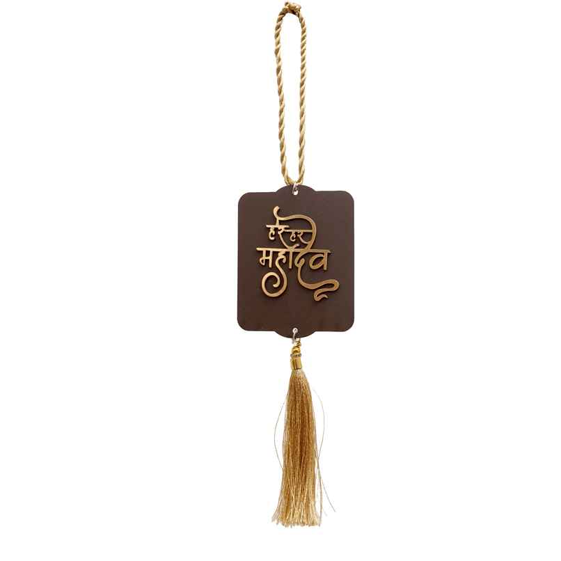 Divine Vibes Har Har Mahadev Wooden Car Hanging Decorative