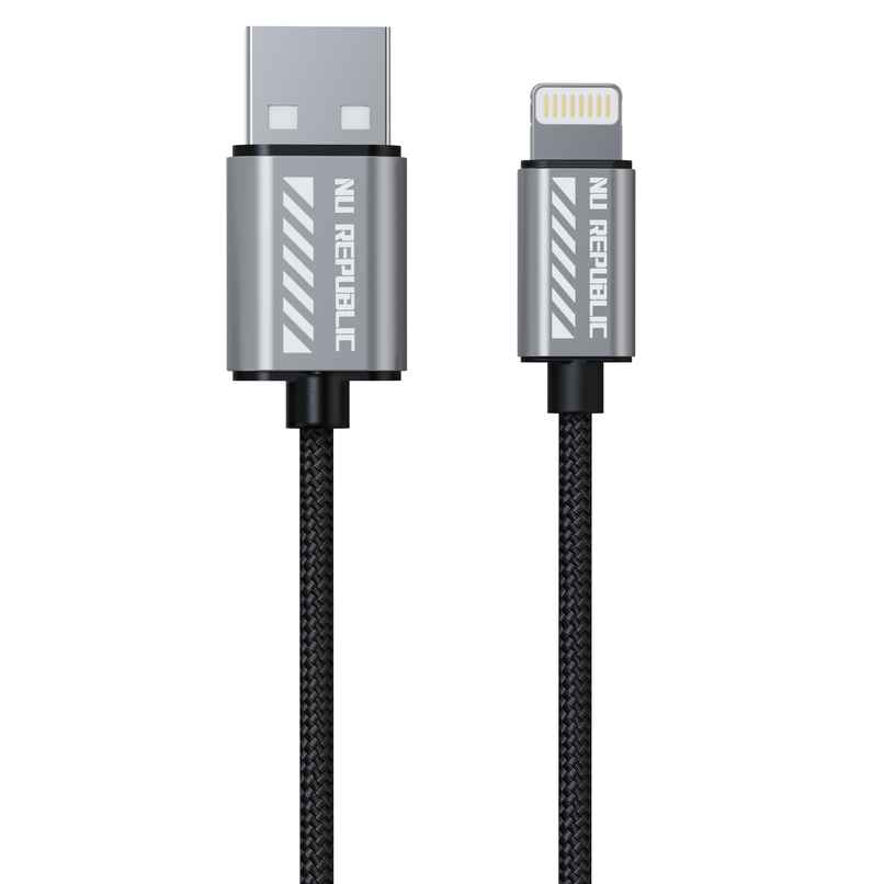 Nu Republic Blaze Blaze Flash 20W USB-A To Type Lightning 1.25M Data Fast Charging Nylon Braided Cable with Overheat Protection | 70k Insertion Tested - Grey