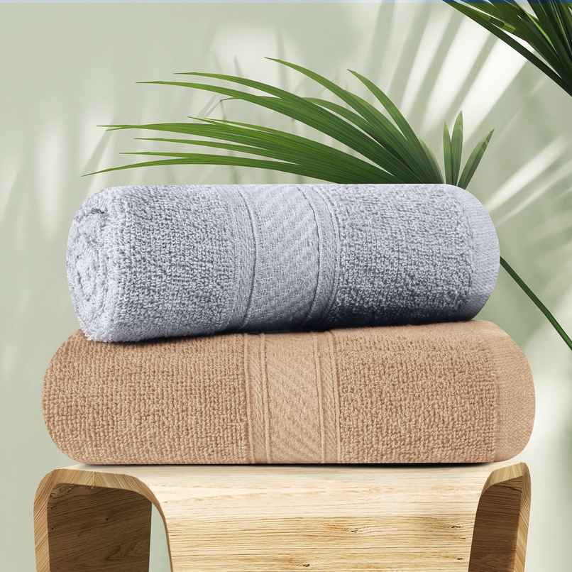 Furnofy 2 Pcs 450 GSM 16" X 24" Cotton Hand Towels | Grey And Beige