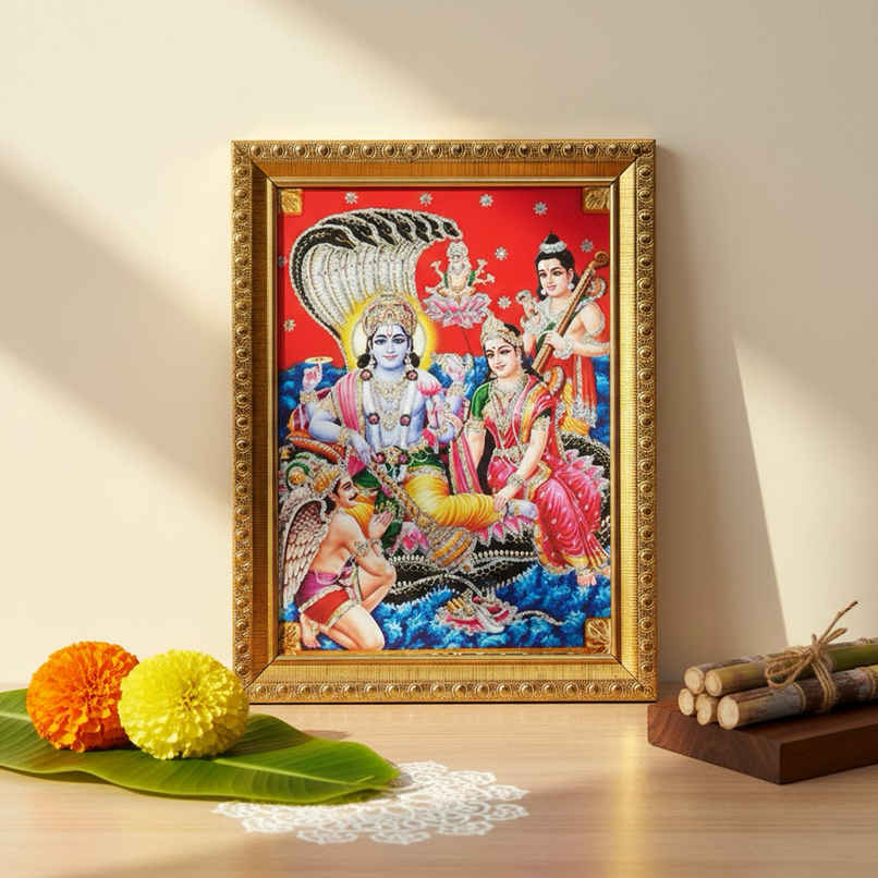 Vishnu Lakshmi Religious Photo Frame | Hindu Deity Picture | 8 x 6 in | Oye Happy Vishnu Lakshmi Religious Photo Frame | Hindu Deity Picture | 8 x 6 in | Oye Happy
