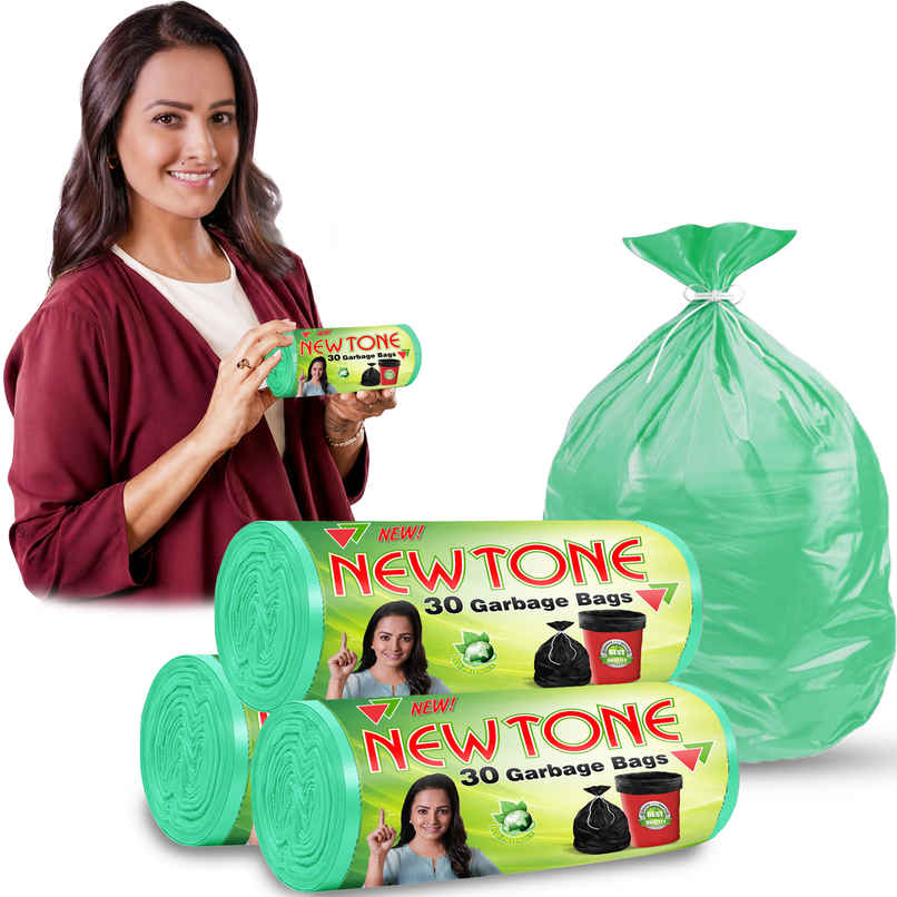 Newtone Medium Garbage Bags | 19 x 21 Inches | 90 Bags | Green