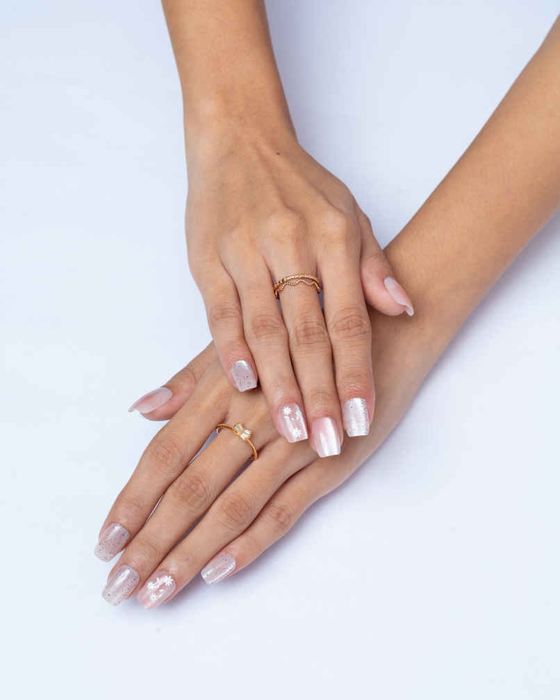 Pep Nails Whispers Medium Coffin Floral Nude Cat Eye Reusable Press On Nails 30 Nail Tips