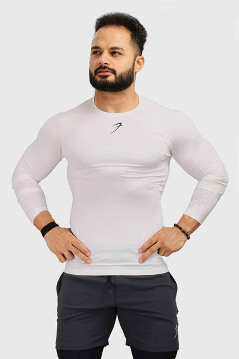Fuaark Men's Compression Full Sleeve GYM T-shirt | White - L