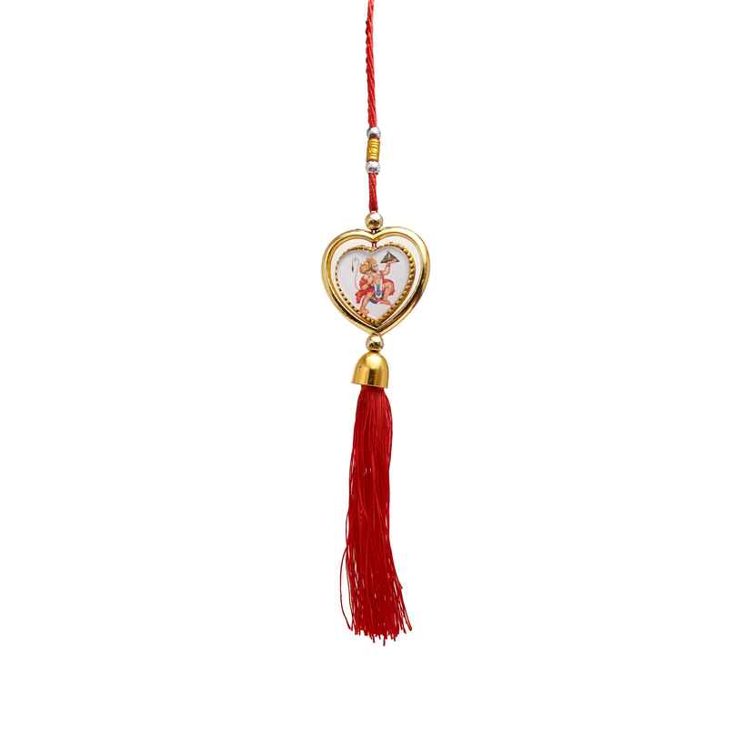 Divine Vibes Heart Shape Rotational Dual Side Hanuman Ji Decorative Car Hanging