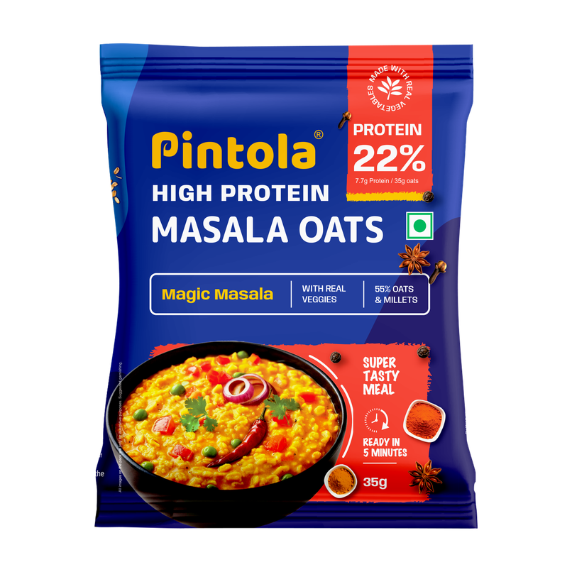 Pintola High Protein Masala Oats | 22g Protein Magic Masala High Fiber Breakfast Cereal