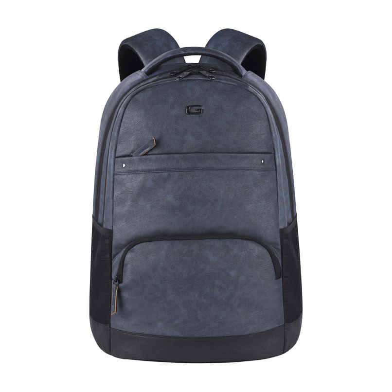 Gear Unisex Solid Artificial Leather 28 L Anti Theft Backpack | Black and Navy Blue