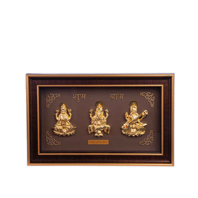 House of Wemy Premium Golden Trimurti Frame for Diwali and Gifting